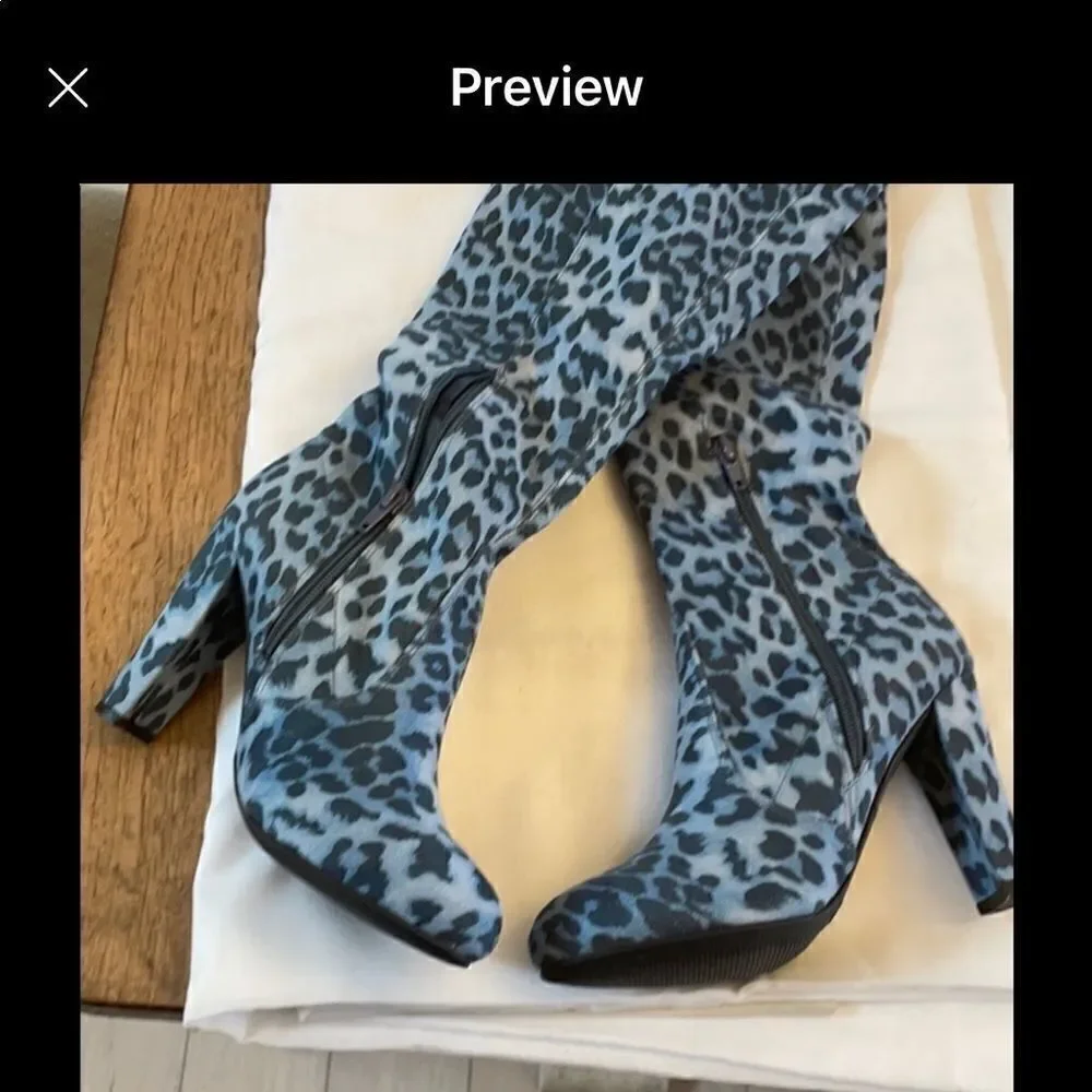 WILD DIVA BLUE LEOPARD OVER THE KNEE BOOTS…